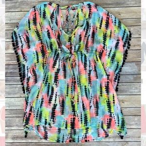 Multicolor Caftan Swim Cover.
